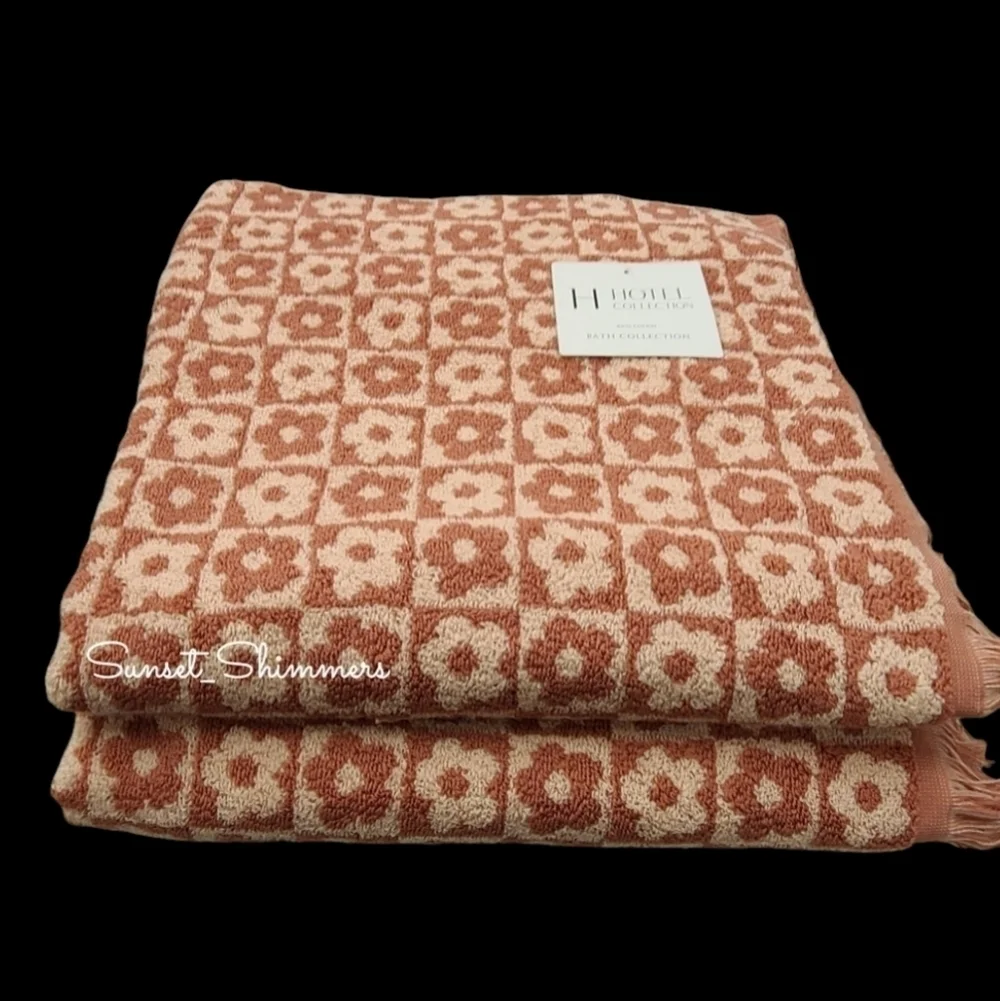 8pc Hotel Collection Spring Flowers Bath Hand Washcloth Towel Set Checkered New